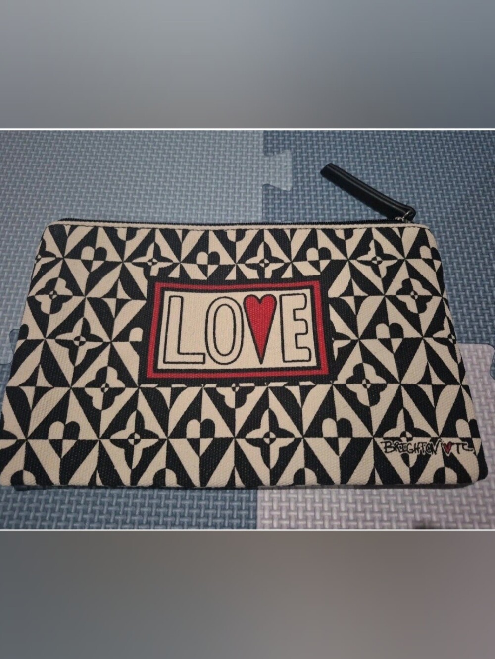 Brighton Black and White LOVE Clutch with Red Heart Accent